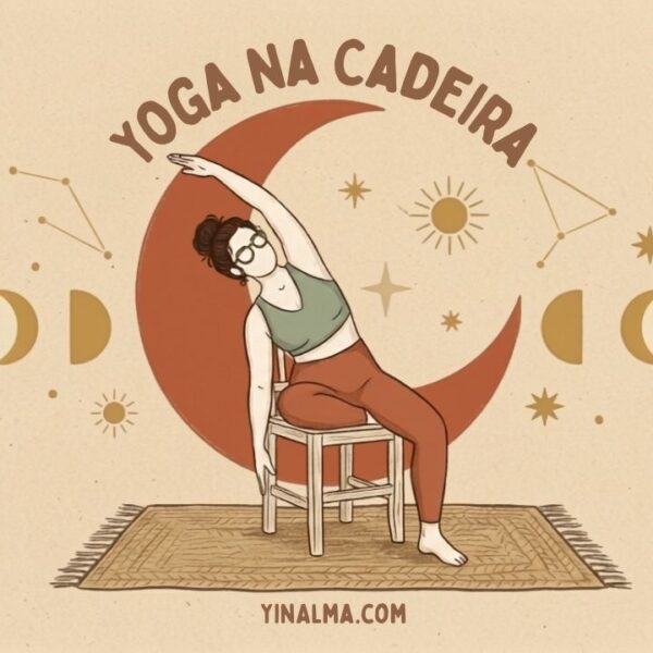 Ilustração de mulher em pose de yoga na cadeira