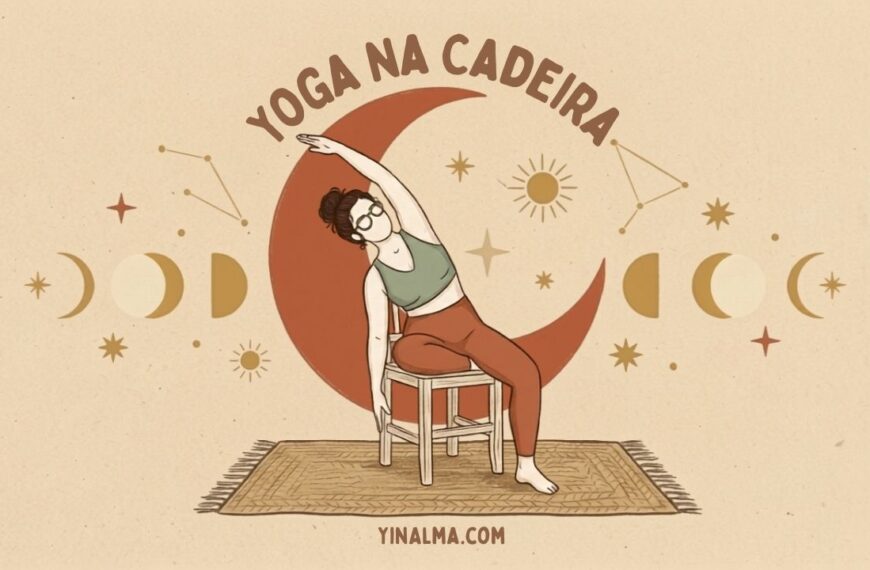 Ilustração de mulher em pose de yoga na cadeira