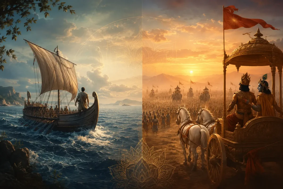 Imagem metade da Odisseia e metade do Mahabharata